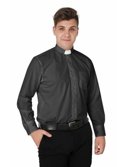 IvyRobes Mens Tab-Collar Long Sleeves Clergy Shir- 5 Colors Available