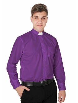 IvyRobes Mens Tab-Collar Long Sleeves Clergy Shir- 5 Colors Available