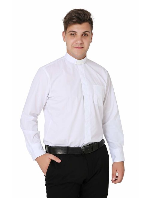 IvyRobes Mens Tab-Collar Long Sleeves Clergy Shir- 5 Colors Available