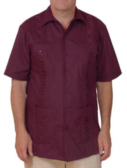 Squish Cuban Style Guayabera Shirt/Burgundy Red