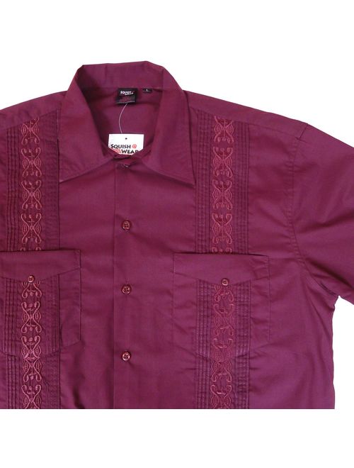 Squish Cuban Style Guayabera Shirt/Burgundy Red