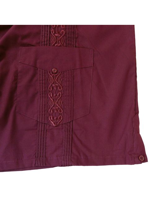 Squish Cuban Style Guayabera Shirt/Burgundy Red