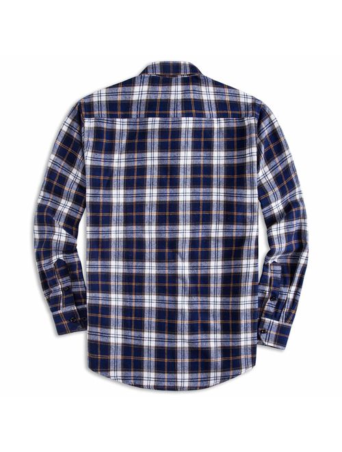 PIZZ ANNU Men's 100% Cotton Long Sleeve Plaid Fleece Shirt Button Up Flannel Shirt