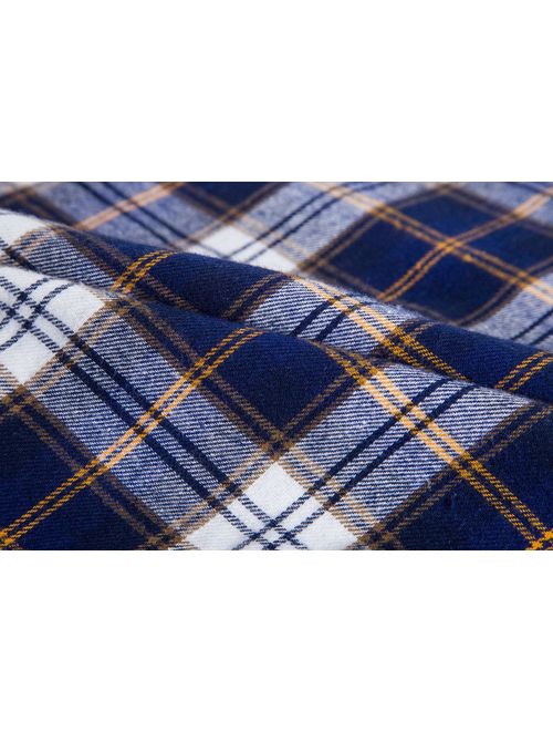 PIZZ ANNU Men's 100% Cotton Long Sleeve Plaid Fleece Shirt Button Up Flannel Shirt