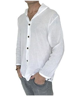 Men's Hoodie Button Down Hippie Shirts Beach 100% Soft Cotton Top Yoga Shirt