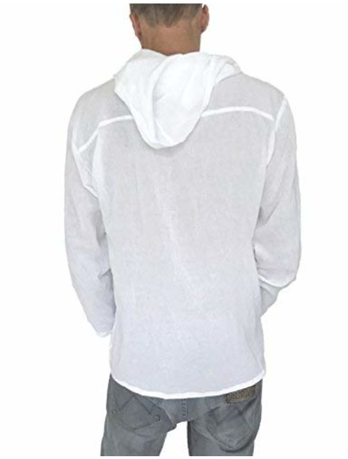 Men's Hoodie Button Down Hippie Shirts Beach 100% Soft Cotton Top Yoga Shirt