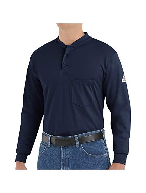 Bulwark Men's Flame Resistant 6.25 Oz Cotton Long Sleeve Tagless Henley Shirt