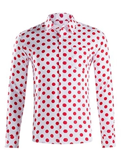 uxcell Men Polka Dots Long Sleeve Slim Fit Printed Dress Button Down Shirt