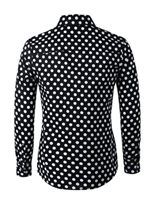 uxcell Men Polka Dots Long Sleeve Slim Fit Printed Dress Button Down Shirt