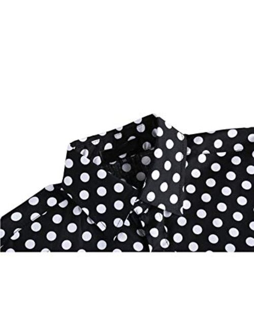 uxcell Men Polka Dots Long Sleeve Slim Fit Printed Dress Button Down Shirt