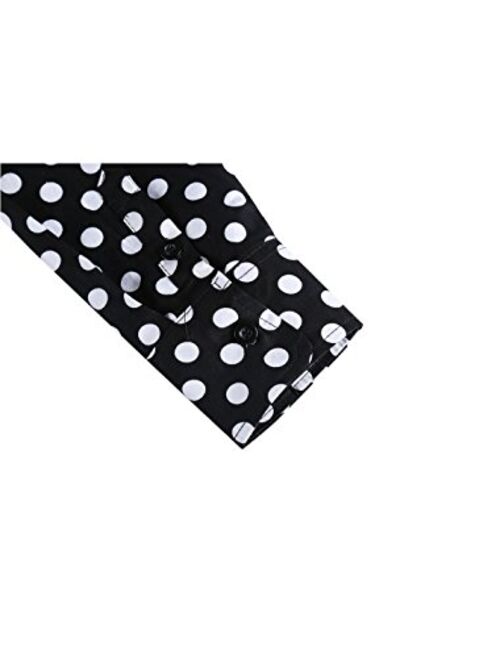 uxcell Men Polka Dots Long Sleeve Slim Fit Printed Dress Button Down Shirt