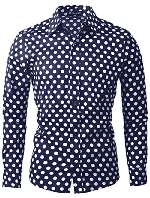 uxcell Men Polka Dots Long Sleeve Slim Fit Printed Dress Button Down Shirt