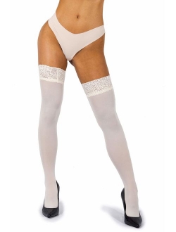 sofsy Lace Thigh High Stockings for Women - Hold Up Nylon Pantyhose 60 Den [Made in Italy]