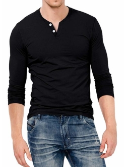 KUYIGO Mens Slim Fit Long Sleeve Beefy Fashion Casual Henley T Shirts of Cotton Shirts