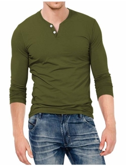 KUYIGO Mens Slim Fit Long Sleeve Beefy Fashion Casual Henley T Shirts of Cotton Shirts