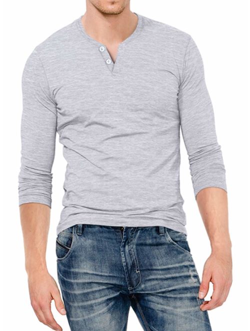 KUYIGO Mens Slim Fit Long Sleeve Beefy Fashion Casual Henley T Shirts of Cotton Shirts