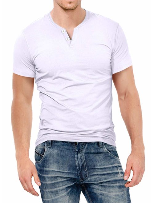 KUYIGO Mens Slim Fit Long Sleeve Beefy Fashion Casual Henley T Shirts of Cotton Shirts