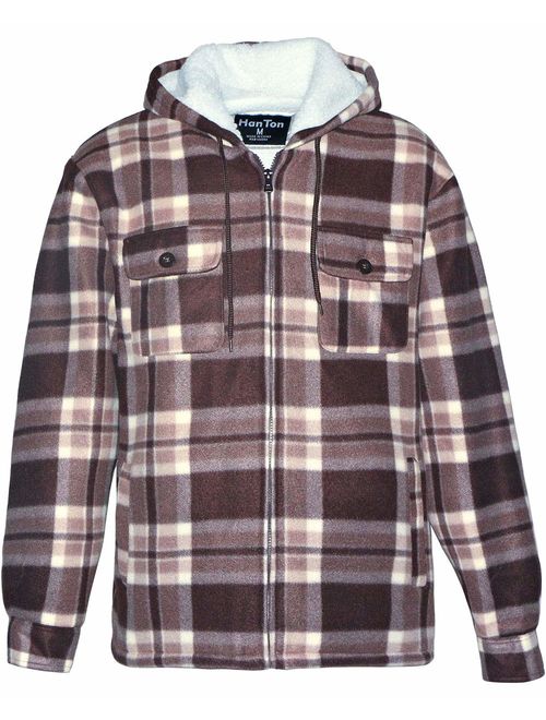 Buy Men's Hoodies Flannel Full Zip Sherpa Lined Heavy Fleece Plaid Warm ...