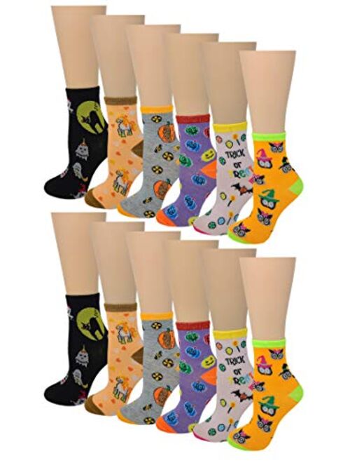 Different Touch 12 Pairs Pack Kids Girls Colorful Creative Fun Novelty Design Crew Socks