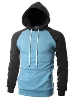 GIVON Mens Slim Fit Long Sleeve Lightweight Raglan Zip-up Hoodie with Kanga Pocket