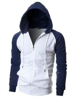 GIVON Mens Slim Fit Long Sleeve Lightweight Raglan Zip-up Hoodie with Kanga Pocket