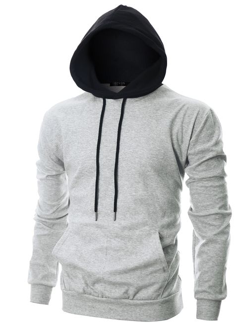 GIVON Mens Slim Fit Long Sleeve Lightweight Raglan Zip-up Hoodie with Kanga Pocket