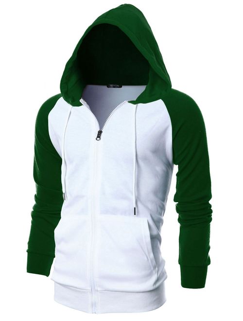 GIVON Mens Slim Fit Long Sleeve Lightweight Raglan Zip-up Hoodie with Kanga Pocket