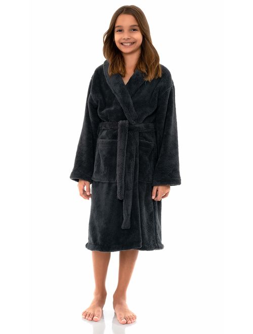 TowelSelections Girls Robe, Kids Plush Shawl Fleece Bathrobe