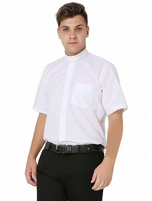 Ivyrobes Men's Short Sleeves Tab Collar Clergy Shirt - Black White Purple