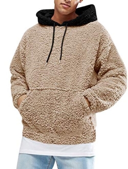 Runcati Mens Fuzzy Sherpa Pullover Fluffy Men Hoodie Sweatshirts Long Sleeve Sport Front Pocket Fall Outwear Winter Hooded