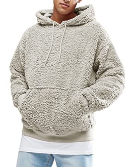 Runcati Mens Fuzzy Sherpa Pullover Fluffy Men Hoodie Sweatshirts Long Sleeve Sport Front Pocket Fall Outwear Winter Hooded