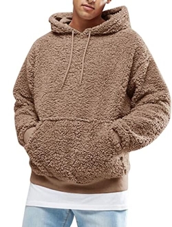 Runcati Mens Fuzzy Sherpa Pullover Fluffy Men Hoodie Sweatshirts Long Sleeve Sport Front Pocket Fall Outwear Winter Hooded