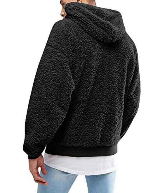 Runcati Mens Fuzzy Sherpa Pullover Fluffy Men Hoodie Sweatshirts Long Sleeve Sport Front Pocket Fall Outwear Winter Hooded