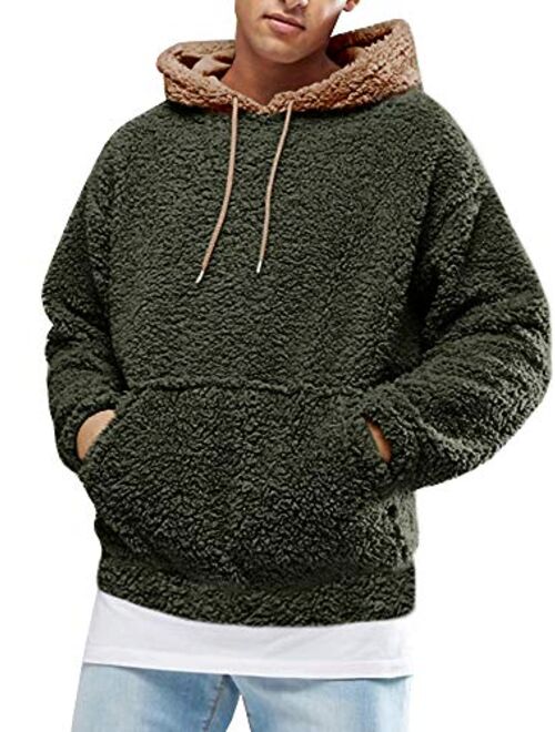 Runcati Mens Fuzzy Sherpa Pullover Fluffy Men Hoodie Sweatshirts Long Sleeve Sport Front Pocket Fall Outwear Winter Hooded