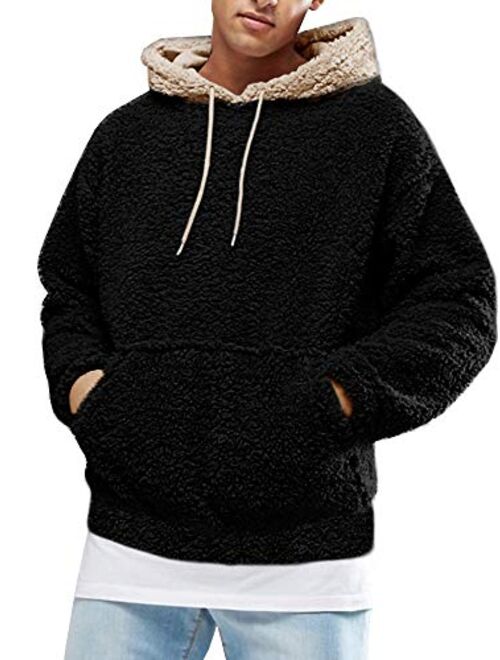 Runcati Mens Fuzzy Sherpa Pullover Fluffy Men Hoodie Sweatshirts Long Sleeve Sport Front Pocket Fall Outwear Winter Hooded