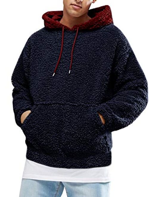 Runcati Mens Fuzzy Sherpa Pullover Fluffy Men Hoodie Sweatshirts Long Sleeve Sport Front Pocket Fall Outwear Winter Hooded