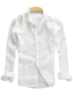 Youhan Men's Long Sleeve Fitted Linen Shirt