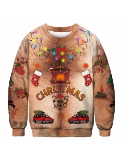 PIZOFF Unisex Ugly Chritmas Sweatshirts 3D Digital Printing Pullover Sweatshirts