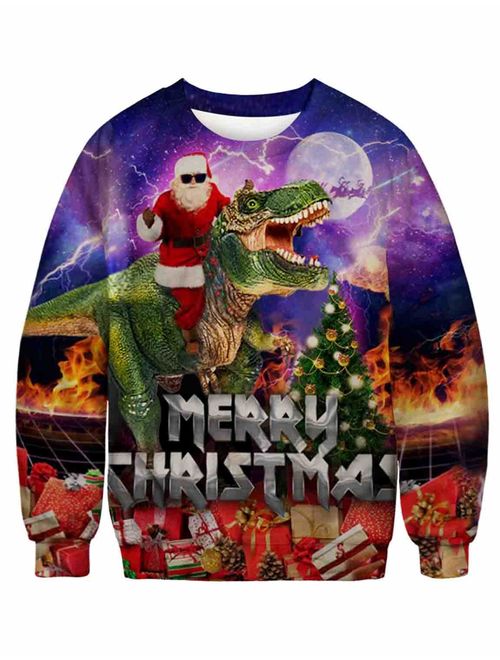 PIZOFF Unisex Ugly Chritmas Sweatshirts 3D Digital Printing Pullover Sweatshirts