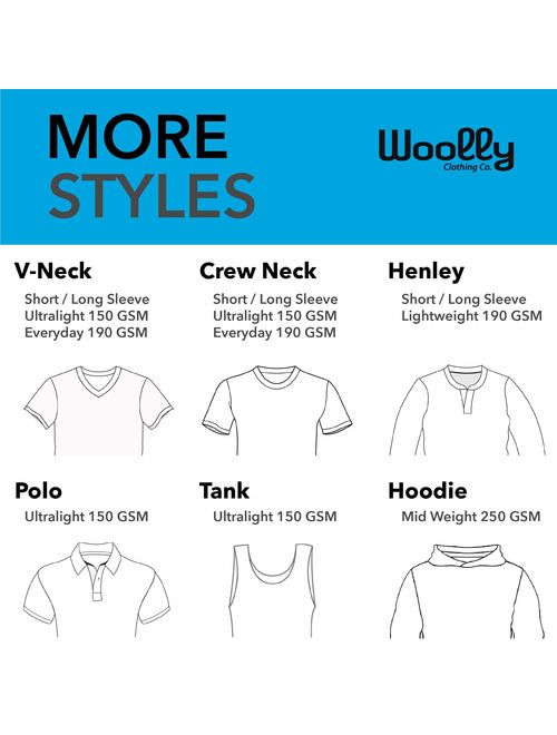 Woolly Clothing Men's Merino Wool V-Neck Tee Shirt - Everyday Weight - Wicking Breathable Anti-Odor