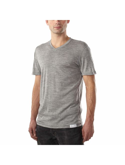 Woolly Clothing Men's Merino Wool V-Neck Tee Shirt - Everyday Weight - Wicking Breathable Anti-Odor