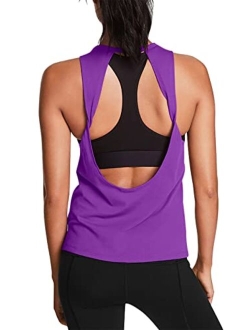 Mippo Womens Cute Workout Tops Open Back Yoga Shirts Gym Clothes Running Tank Tops