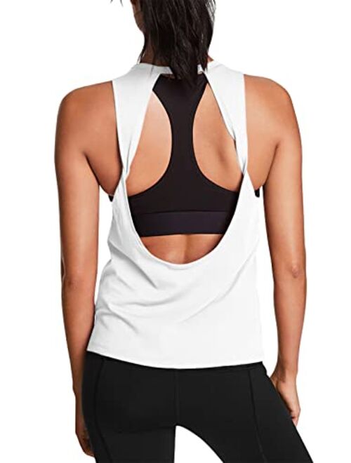 Mippo Womens Cute Workout Tops Open Back Yoga Shirts Gym Clothes Running Tank Tops