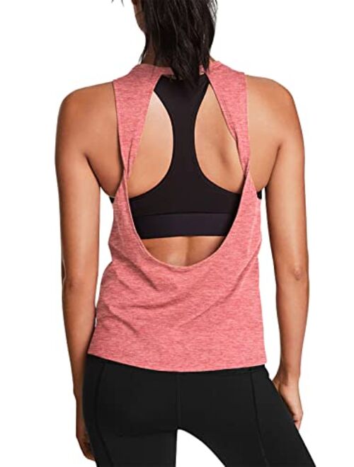 Mippo Womens Cute Workout Tops Open Back Yoga Shirts Gym Clothes Running Tank Tops