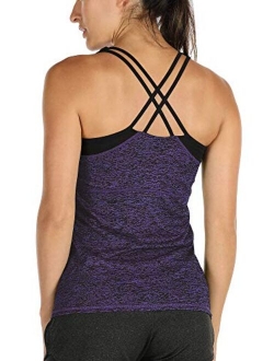 icyzone Women Workout Yoga Spaghetti Strap Racerback Tank Top with Built in Bra