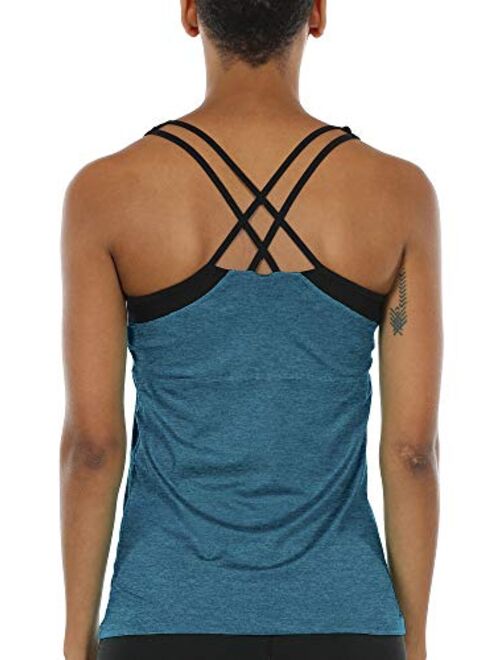 icyzone Women Workout Yoga Spaghetti Strap Racerback Tank Top with Built in Bra