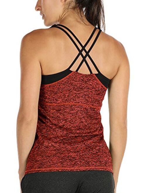 icyzone Women Workout Yoga Spaghetti Strap Racerback Tank Top with Built in Bra