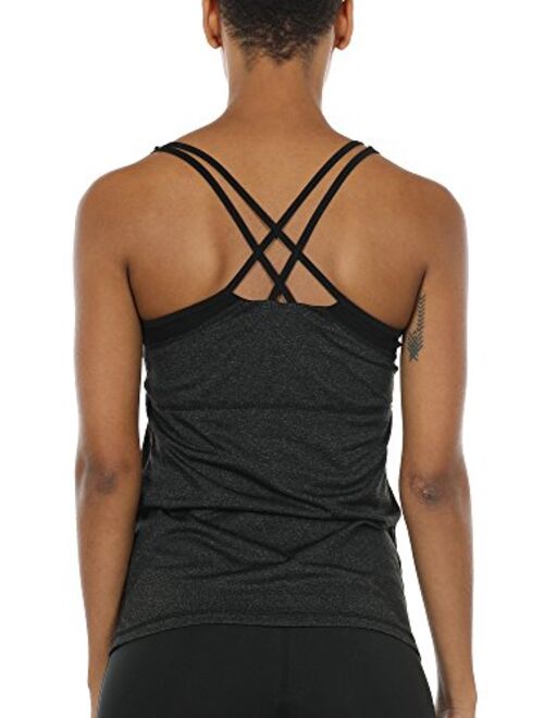 icyzone Women Workout Yoga Spaghetti Strap Racerback Tank Top with Built in Bra