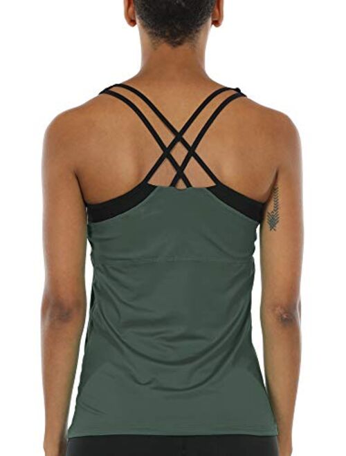 icyzone Women Workout Yoga Spaghetti Strap Racerback Tank Top with Built in Bra