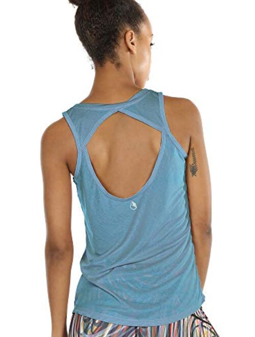 icyzone Yoga Tops Activewear Workout Clothes Open Back Fitness Racerback Tank Tops for Women(Pack of 2)